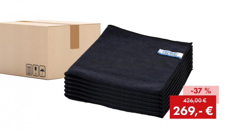 Aktionspaket: 200 x Quick&Bright Mikrofasertuch Premium, schwarz, mit Christ Einnäher, 40 x 40 cm - Abbildung ähnlich