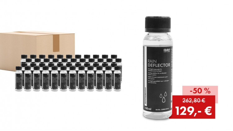 Aktionspaket Quick&Bright RAIN DEFLECTOR, Versiegelungszusatz für Scheibenwaschanlagen, 45 x 100 ml Flasche - Abbildung ähnlich Aktionspaket Quick&Bright RAIN DEFLECTOR, Versiegelungszusatz für Scheibenwaschanlagen, 45 x 100 ml Flasche - Abbildung ähnlich
