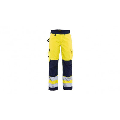 Women's hi-vis trousers without tool pockets 7155, yellow/navy, size 38