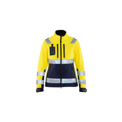 Damen High Vis Softshell Jacke 4902, Farbe gelb/marineblau, Größe XS