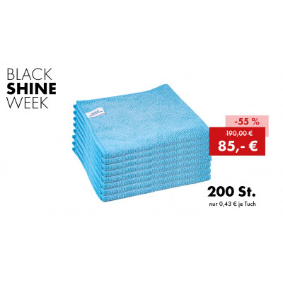 BLACK SHINE WEEK 2025: 200 x Quick&Bright Mikrofasertuch Easy, blau, mit Christ Einnäher, 38 x 38 cm