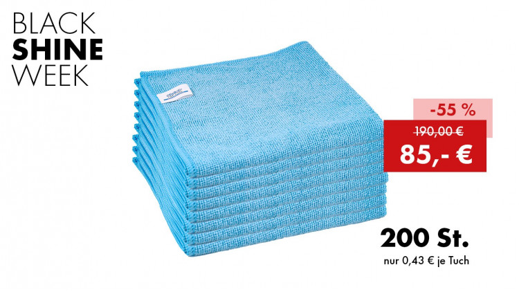 BLACK SHINE WEEK 2025: 200 x Quick&Bright Mikrofasertuch Easy, blau, mit Christ Einnäher, 38 x 38 cm - Abbildung ähnlich