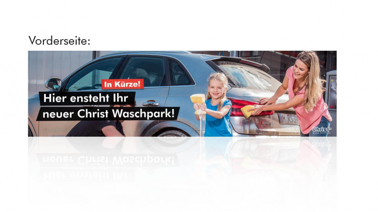 PVC turnaround advertising banner, wash park, 300 x 90 cm, German - Image similar