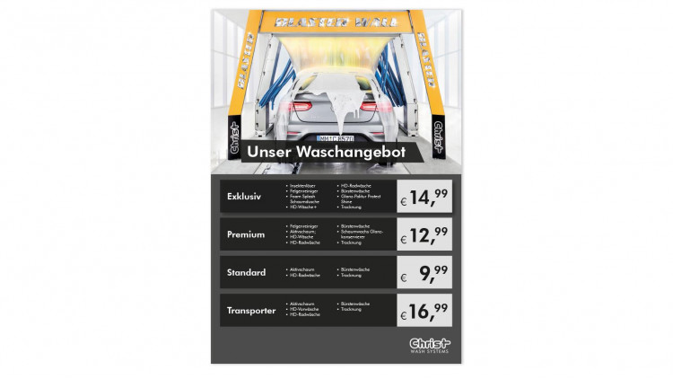 Preisschild für Waschstraße DIN A3 - Deutsch - Abbildung ähnlich