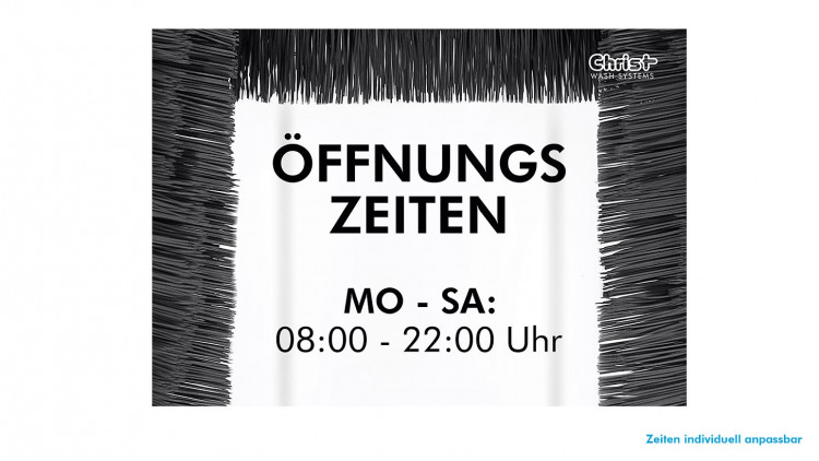 Öffnungszeiten-Schild – Motiv 4 – Walzenbesatz – DIN A3 - Abbildung ähnlich