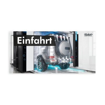Hinweisschild „SPA FOR YOUR CAR“, Motiv 2 – Einfahrt, 595 x 290 mm - Deutsch
