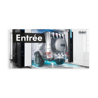 Hinweisschild „SPA FOR YOUR CAR“, Motiv 2 – Einfahrt, 595 x 290 mm - Französisch