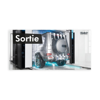 Hinweisschild „SPA FOR YOUR CAR“, Motiv 2 – Ausfahrt, 595 x 290 mm - Französisch
