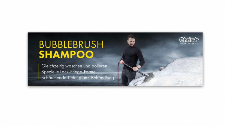 Spannband, Banner, Mesh, Bubblebrush Shampoo, 300 x 90 cm, Deutsch - Abbildung ähnlich