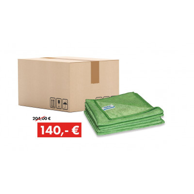 Promotion package: 200 x Quick&Bright microfibre cloth, green, with Christ sew-in tag, 40 x 40 cm
