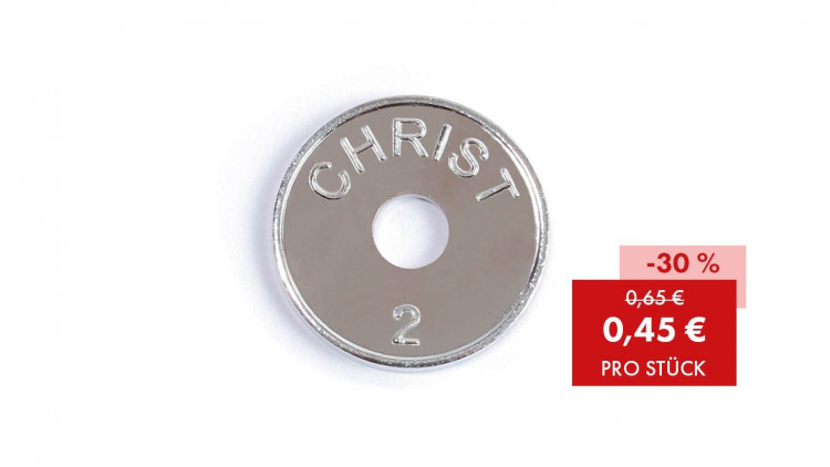 Wertmarke, Jeton, Christ 2, 22 mm geprägt mit Loch, vernickelt - Abbildung ähnlich
