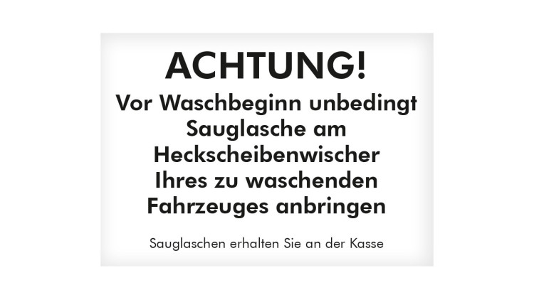 Hinweisschild „Sauglaschen“ – DIN A1, Deutsch - Abbildung ähnlich